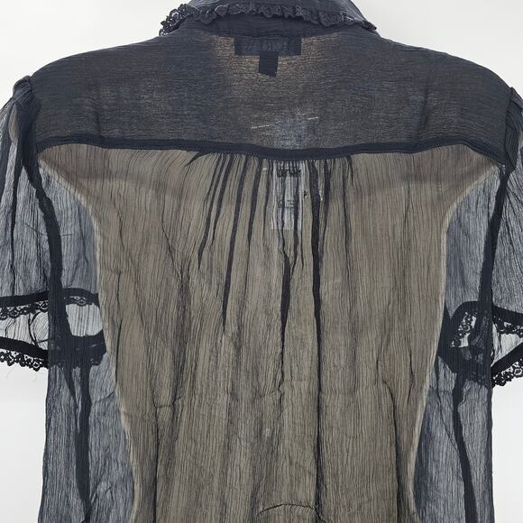 J. Crew Womans size 10 Sheer Lace Trim Button Up Shirt Blouse Black CD018 NEW - Picture 5 of 9